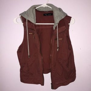 Girls maroon vest with grey hood size large